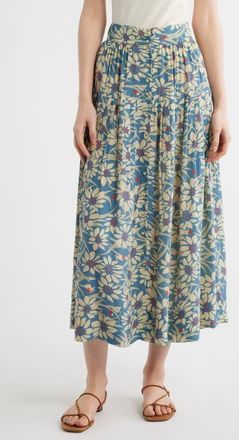 The Great. The Highland Floral Button Front Skirt in Blue Scattered Bloom at Nordstrom, Size 1