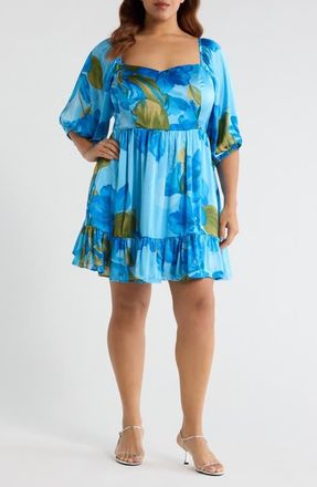 Sugarlips Neiva Floral Evy Sweetheart Minidress in Blue-Green at Nordstrom, Size 2X