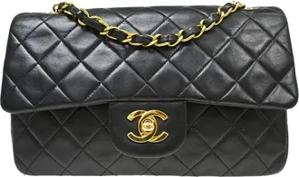 Chanel Classic Double Flap Quilted Lambskin Black Leather Handbag (Pre-Owned)