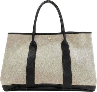 Herm&egrave;s Gray Toile H Buffalo Leather Tote Bag (Pre-Owned)