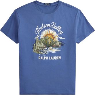 Ralph Lauren Tops, Heren, Blauw, S, Katoen, Klassiek Jersey T-shirt met Grafische Print