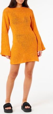 Rip Curl Neon Isles Long Sleeve Crochet Cover-Up Dress in Light Orange at Nordstrom, Size Xx-Small