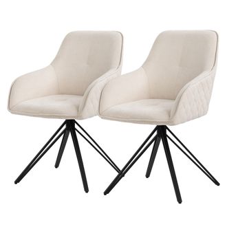 ML Design Ml-design - 2x Sillas De Comedor Giratoria Con Respaldo Y Reposabrazos Asientos Crema De Tela Tejida Tapizado Con Patas De Metal Sill&oacute;n Dise&ntilde;o Ergon&oacute;m