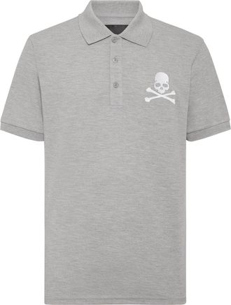 Philipp Plein skull-embroidered cotton polo shirt - men - Cotton - XXXXL - Grey