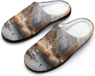 Generic Deer Moose Farmhouse Mountain Mens Slippers Comfortable And Non-slip Cotton Slipper Shoe for House