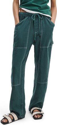 Rag & Bone Atlas Linen Drawstring Carpenter Pants in Forest at Nordstrom, Size Xx-Small