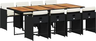 vidaXL Vidaxl - Set da Pranzo da Giardino 9 pz con Cuscini Nero in Polyrattan