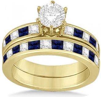 Allurez Channel Blue Sapphire & Diamond Bridal Set 14k Yellow Gold (1.30ct)