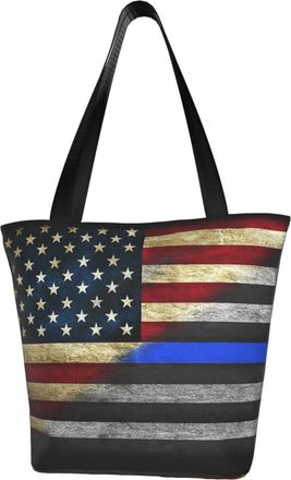 AOOEDM Tote Bag American Flag Thin Blue Line Shopping Bags Small Reusable Market Bag Beach Tote Bags Travel Totes