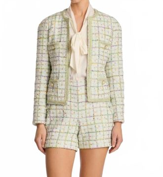 Weill Pastel Tweed Jacket With Braided Trim In Green