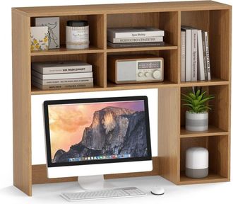 Costway Libreria da Scrivania, Scaffale per Scrivania con 3 Ripiani Regolabili e Scomparto Aperto per Monitor 27, Organizzatore di Spazio per Casa