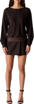 CHRISTOPHER ESBER Kleedjes, Dames, Bruin, M, Wol, Leren Riem Magyar Merino L/S Mini Jurk