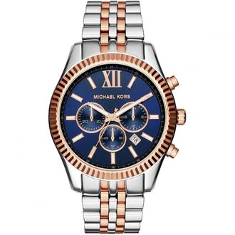 Michael Kors Mens MK8412 Lexington Two Tone Blue - Silver & Rose Gold Stainless Steel - One Size