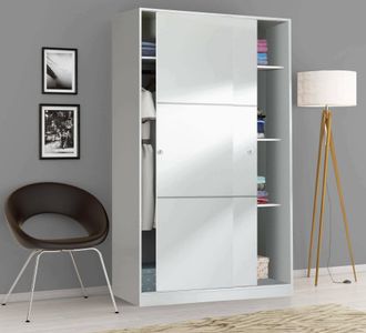 Dmora Dmora - Guardarropa Dnocer, Armario Dormitorio Con 2 Puertas Correderas, Mueble Con 4 Baldas Y Barra Perchero, 120x50h200 Cm, Blanco