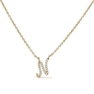 House of Brilliance 10K Gold Diamond Accent A-Z Initial Script Style Pendant Necklace in Yellow | N at Nordstrom