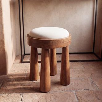 Maisons du monde Taburete de madera de mango y algod&oacute;n crudo