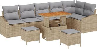 vidaXL Garden Sofa Set with Cushion 9 pcs Beige Poly rattan Vidaxl