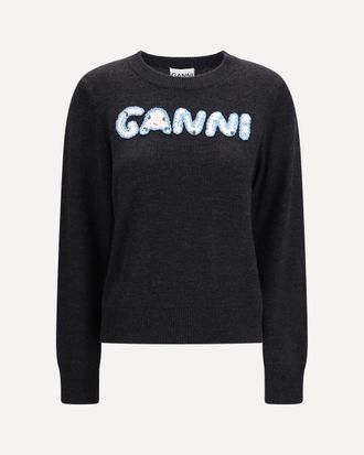Ganni Crochet Appliqu&eacute; merino Sweater Female XS