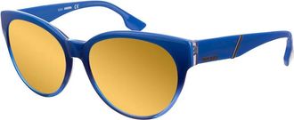 Diesel Blauwe ovale zonnebril met gele spiegelglazen - Dames - Zonnebrillen - Blauw - ONE Size - Accessoires