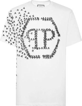 Philipp Plein T-Shirt Ronde Hals Skull&Bones - Heren - T-shirts - Wit - 4XL - Katoen - Tops
