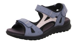 Legero Riemchensandale LEGERO Siris, Damen, Gr. 38, blau (jeansblau), Nubukleder, kontrastfarbene Details, Schuhe Riemchensandale, Sommerschuh, Sandalette, K