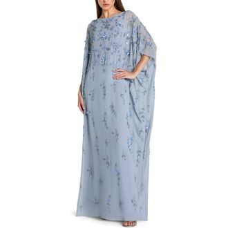 Mac Duggal Embellished Mesh High Neck Trapeze Dress in Powder Blue at Nordstrom, Size 10