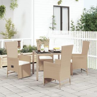 vidaXL Set Comedor De Jard&iacute;n 5 Pzas Con Cojines Rat&aacute;n Sint&eacute;tico Beige Vidaxl