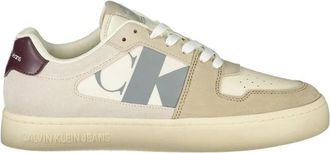Calvin Klein Beige Heren Sneaker met Bordeaux Accenten - Heren - Sneakers - Veelkleurig - 41 EU - Leer - Schoenen
