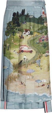 Thom Browne Drop Back Pleated Silk Skirt in Seasonal Multi at Nordstrom, Size 0 Us