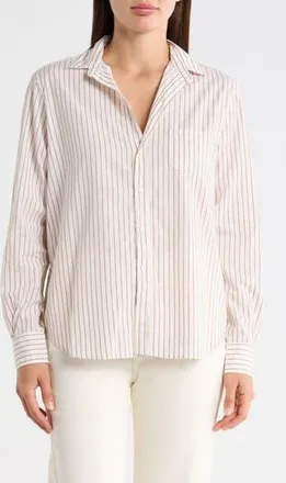 Frank & Eileen Eileen Relaxed Fit Stripe Button-Up Shirt in Camel Cream Stripe at Nordstrom Rack, Size X-Large