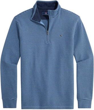 Vineyard Vines Saltwater Stripe Quarter Zip Pullover in Navy Bradley Stripe at Nordstrom, Size Xx-Large