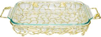 Alice Pazkus Rectangular Handled Pyrex Holder With Leaf Design