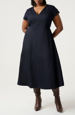 Estelle Abbie Fit & Flare Cotton Midi Dress in Indigo Noir at Nordstrom, Size 18W