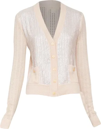 Nina Ricci Silver Foil Beige Cashmere Cardigan