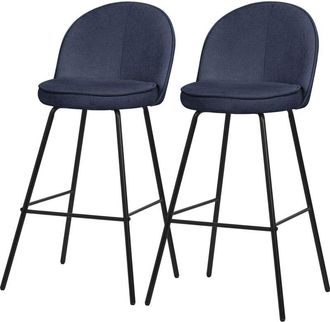 ML Design Ml-design 2x Taburetes De Bar Azul Oscuro Con Tapizado De Tela, 75cm, Sillas Con Estructura Met&aacute;lica, Asientos De Cocina Con Respaldo Y Reposap&iacute;es, Si