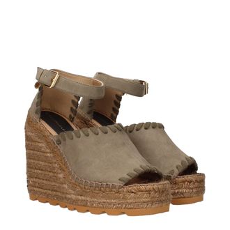 Stella McCartney Womens Green Leather Wedge Sandals