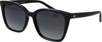 Tommy Hilfiger Zwarte Dames Zonnebril Rechthoekig Grijs Verloop - Dames - Zonnebrillen - Zwart - 54 MM - Accessoires
