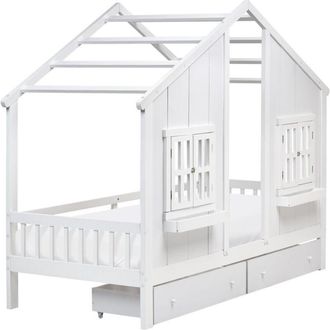 Beliani Cama De Madera De Pino 90 X 200 Cm Dormitorio Infantil En Forma De Casa Con Cajones Blanco Trappes