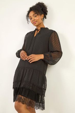 Roman Frill Tie Front Lace Dress