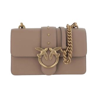 Pinko Cross Body Bags, female, Brown, Size: ONE SIZE Leather Flap Bag with Love Birds