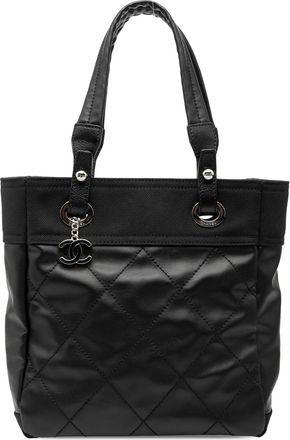 Chanel Pre-owned Womens Small Quilted Coated Canvas Paris Biarritz Tote - Black Textile - One Size