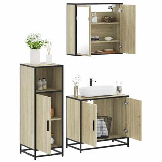 Berkfield Home 3 Piece Bathroom Furniture Set Sonoma Oak Engineered Wood in Brown