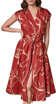 DKNY Abstract Print Stretch Cotton Midi Dress in Sunbaked/fawn at Nordstrom, Size 10