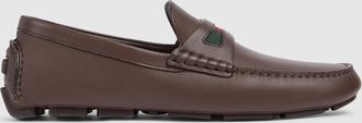 Gucci Mens Driver With Web Detail, Brown, Leather