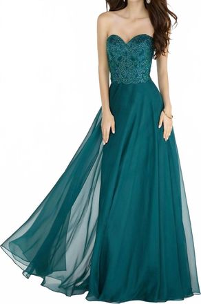 Alyce Paris Strapless Embellished Chiffon Gown In Pinehurst