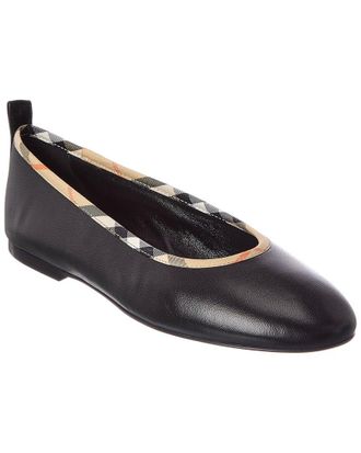 Burberry Check Trim Leather Ballerina Flat