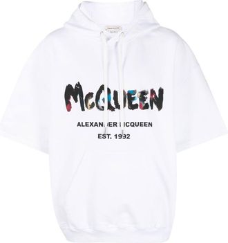 Alexander McQueen logo-print short-sleeved hoodie - men - Cotton - M - White