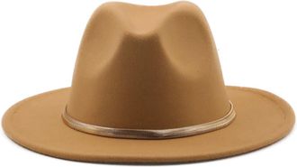 Generic Wide Brim Simple Derby Top Hat Panama Solid Felt Fedoras Hat for Men Women Artificial Blend Jazz Cap(Tan)
