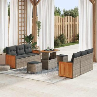 vidaXL Vidaxl - Conjunto De Sof&aacute; De Jard&iacute;n 9 Pcs Gris, Gris Oscuro
