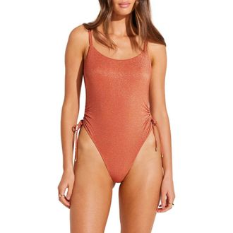 Vitamin A Gemma Cinched Tie One-Piece Swimsuit in Terracotta Metallic at Nordstrom Rack, Size X-Small